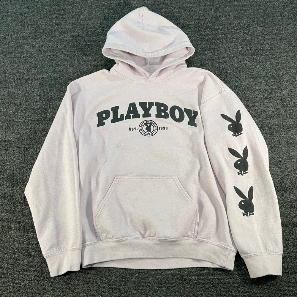 Playboy Hoodie Mens Medium Pink Create Pleasure Graphic Bunny Logo Streetwear
